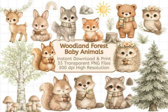 35 Woodland Animals Clipart Bundle for Creators