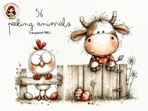 Bring Whimsy to Your Designs with the Peeking Farm Animals PNG Clipart Bundle