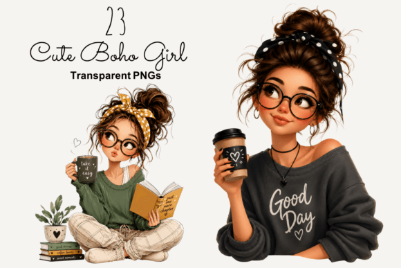 Cute Boho Girl PNG Clipart and Fashion Girl Illustrations for Creative Projects