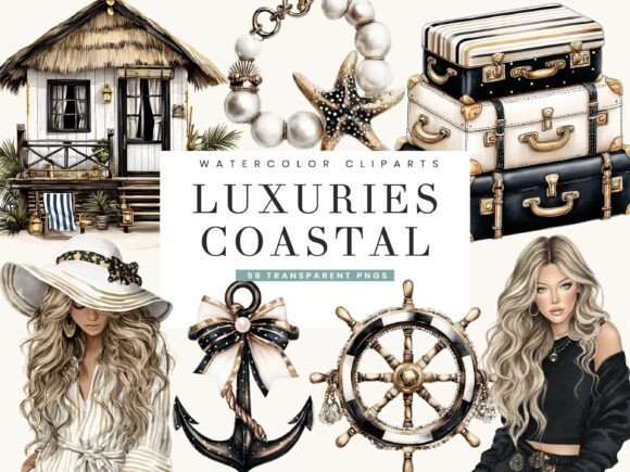 Elevating Design with Watercolor Luxuries Coastal Clipart