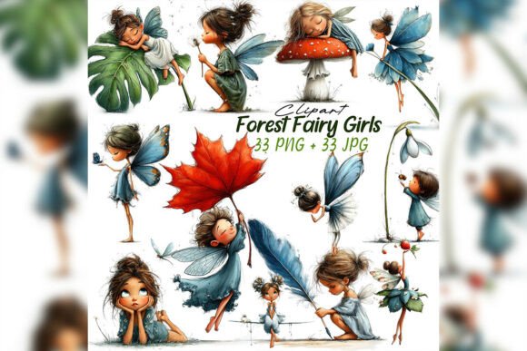 Elevating Digital Storytelling with the Whimsical Forest Fairy Girls Clipart Set
