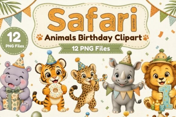 Evaluating the Safari Animals Birthday Clipart PNG Bundle for Party Design Projects