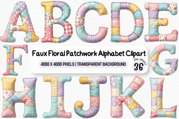 Faux Floral Patchwork Alphabet Clipart Guide