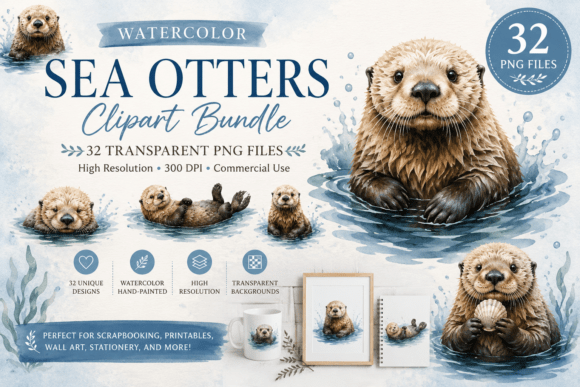 Integrating the Watercolor Sea Otter Clipart Bundle into Your Creative Workflow
