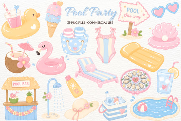 Pastel Summer Pool Party Clipart