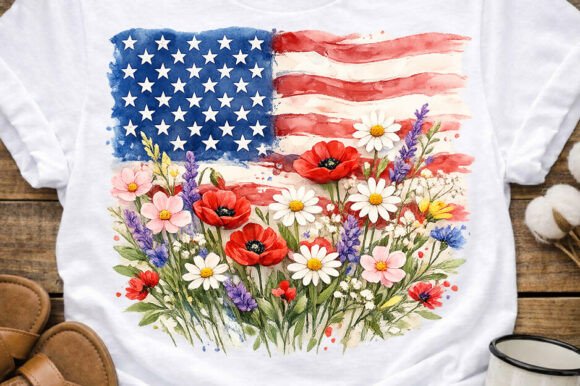 Patriotic Floral Flag Watercolor PNG Guide