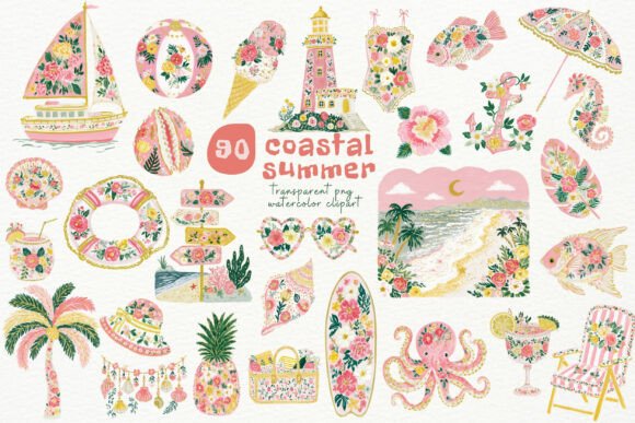 Pink Coastal Summer PNG Clipart Guide
