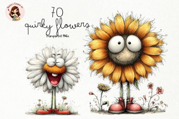Quirky Flowers PNG Clipart: A Whimsical Digital Asset for Creative Projects