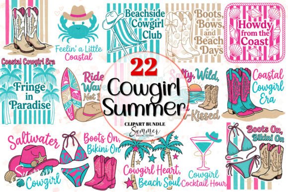Saddle Up for Sunshine: Elevating Brand Aesthetics with the Coastal Cowgirl Summer Clipart Bundle