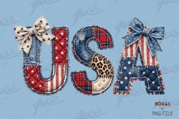 USA Patchwork Coquette Bow 4th July PNG