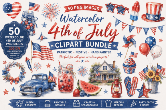 Watercolor 4th of July Clipart Guide