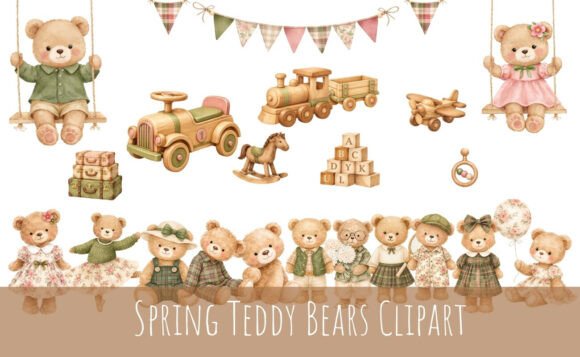 Watercolor Classics Teddy Bears Clipart: Elevating Vintage Baby Designs