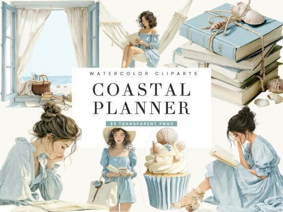 Watercolor Coastal Planner Clipart: A Practical Resource for Digital and Print Design