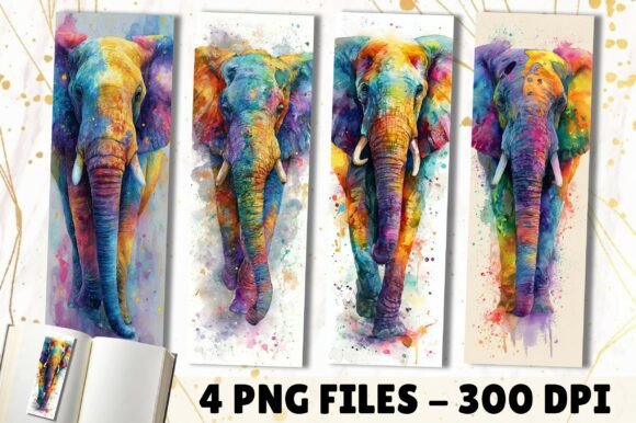 Watercolor Elephant Splash Art Bookmark: Elevating Reading with Digital Elegance