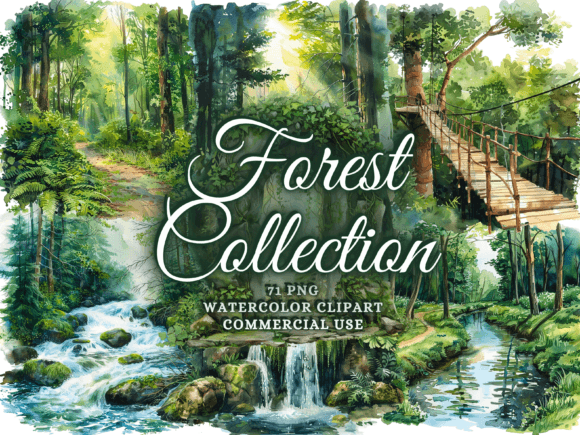 Watercolor Forest Clipart - Woodland Png: Elevating Design with Nature’s Serenity