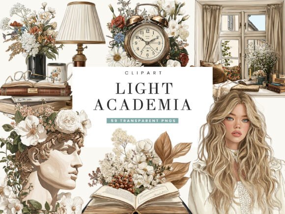 Watercolor Light Academia Clipart Bundle