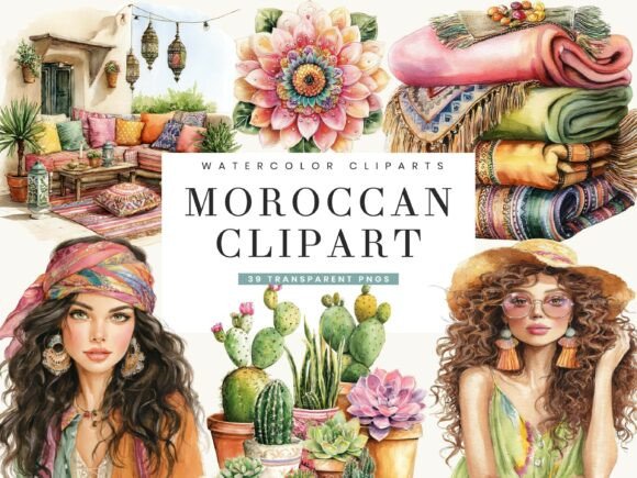 Watercolor Moroccan Clipart Bundle