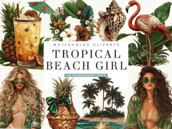 Watercolor Tropical Beach Girl Clipart: Elevating Your Summer Design Projects