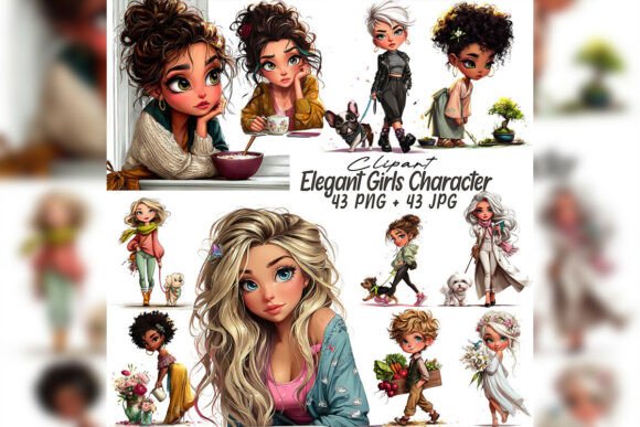 Whimsical Elegant Girl Watercolor Art: Elevating Creative Projects with Chic Feminine Illustrations