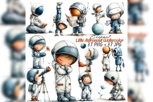 Whimsical Little Astronaut Clipart Set